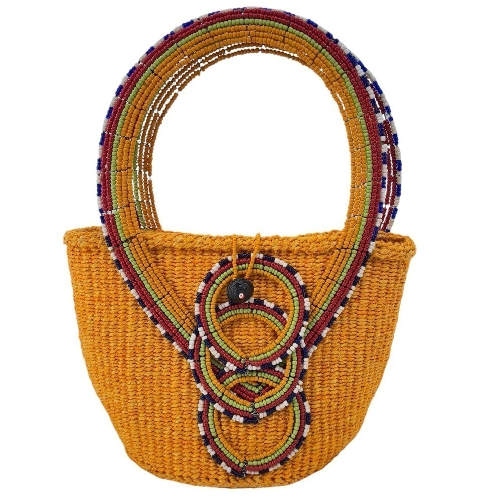 Handmade Maasai Tribal Multi Bead work Orange Handwoven Bucket Bag Made in Kenya